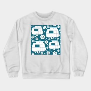 Daisy Polka Dot Vintage Caravan Pattern in Teal and White Crewneck Sweatshirt